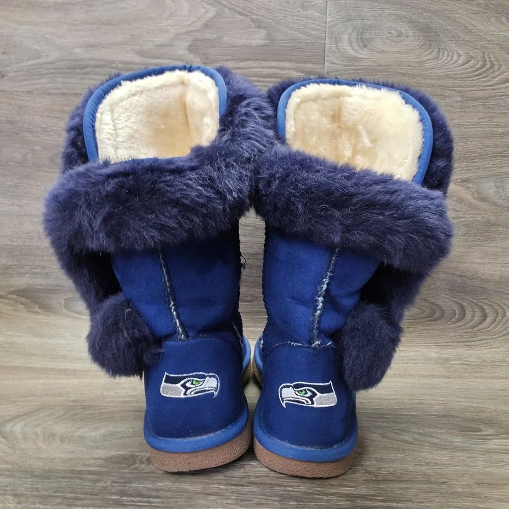 Seattle Seahawks Winter Boots Womens‎ 10 Blue NFL Faux Suede Faux Fur Cozy Plush